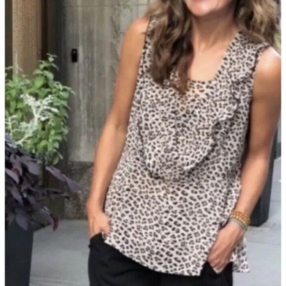 Cabi #3612 Leopard Flutter Ruffle Tank Top Blouse Womens Sz S Sheer Animal Print - Picture 3 of 7